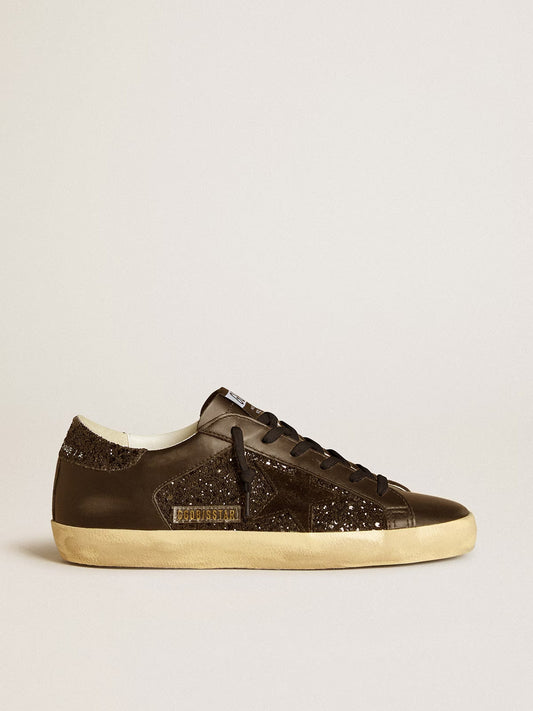 GGDB - Super-Star pour femme à paillettes noires avec étoile en daim noir et empiècements en cuir