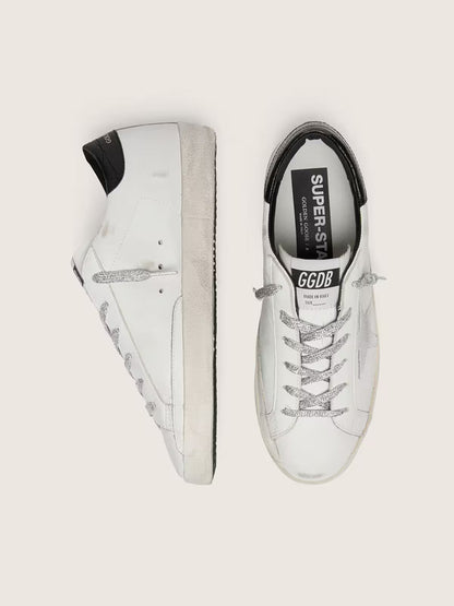 GGDB - Super-Star pour femme avec étoile en daim blanc et contrefort en cuir croco noir
