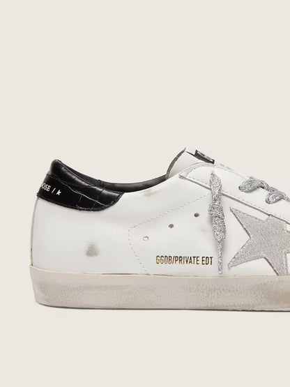 GGDB - Super-Star pour femme avec étoile en daim blanc et contrefort en cuir croco noir
